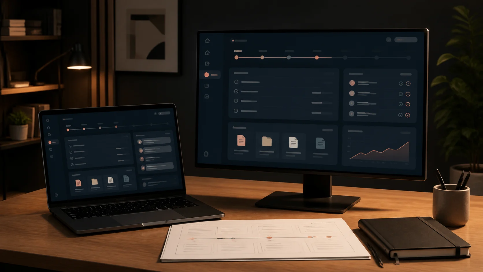 An organized private project workspace showing milestones, files, messages, and approvals.