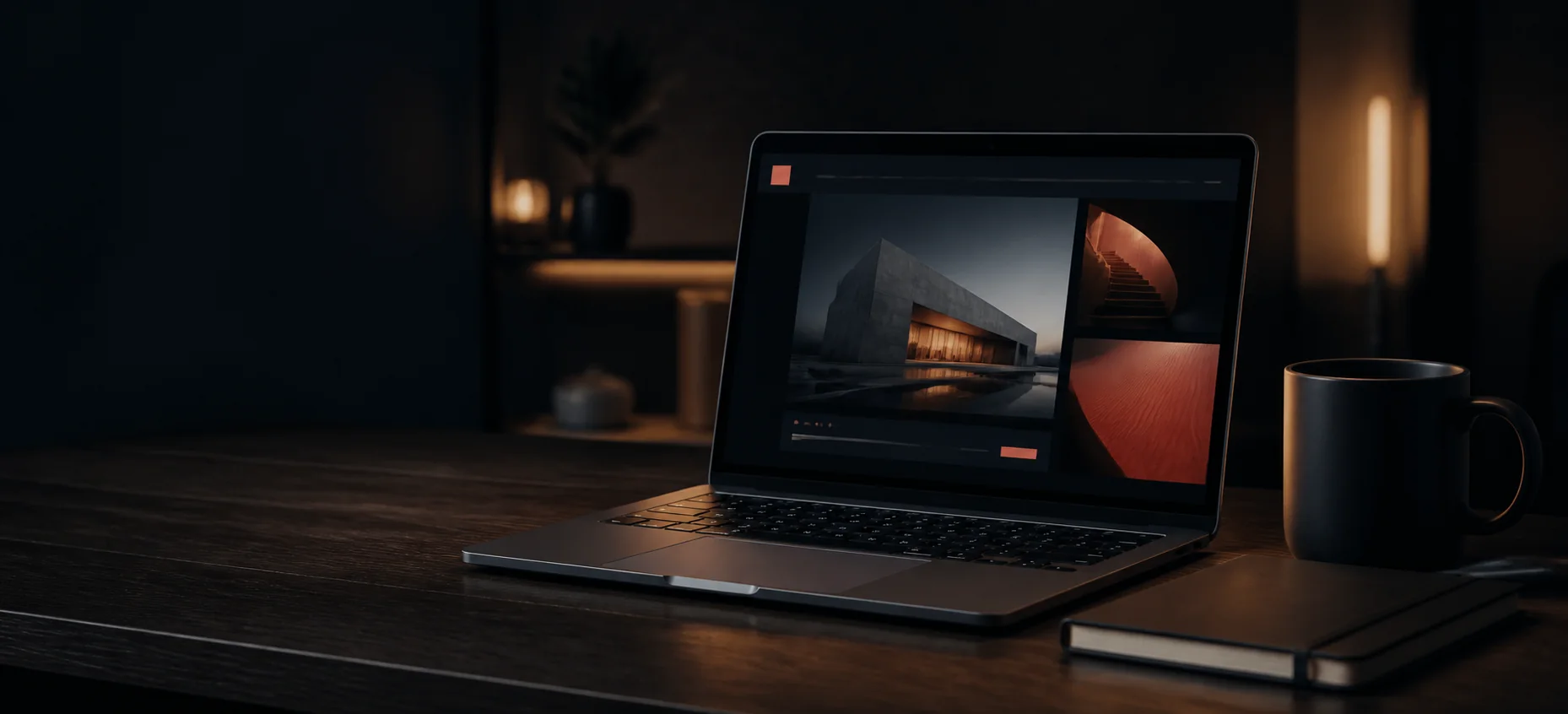 A dark laptop workspace presenting a refined digital experience.
